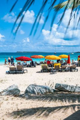 Orient Bay beach chairs and umbrellas