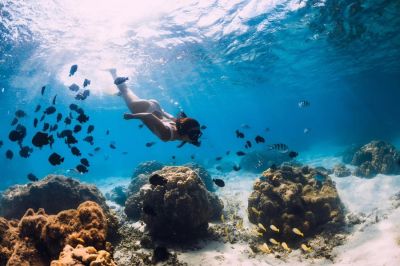 Snorkeling to sand